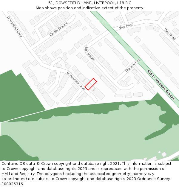 51, DOWSEFIELD LANE, LIVERPOOL, L18 3JG: Location map and indicative extent of plot