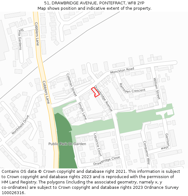 51, DRAWBRIDGE AVENUE, PONTEFRACT, WF8 2YP: Location map and indicative extent of plot