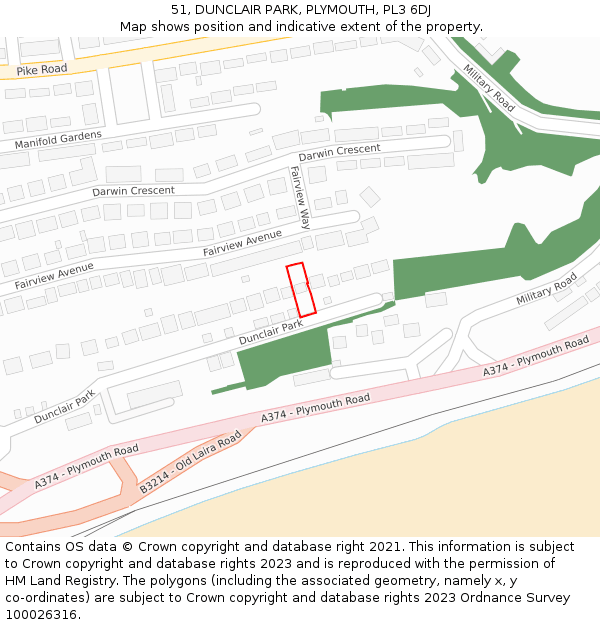 51, DUNCLAIR PARK, PLYMOUTH, PL3 6DJ: Location map and indicative extent of plot