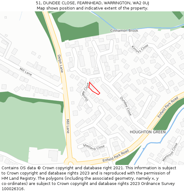 51, DUNDEE CLOSE, FEARNHEAD, WARRINGTON, WA2 0UJ: Location map and indicative extent of plot