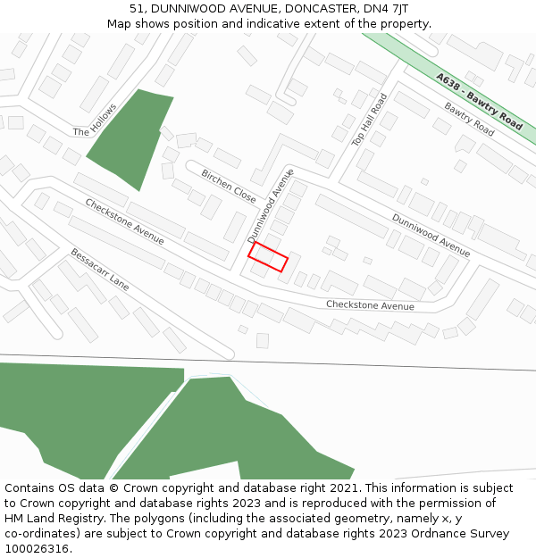 51, DUNNIWOOD AVENUE, DONCASTER, DN4 7JT: Location map and indicative extent of plot