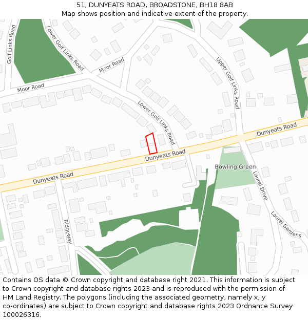 51, DUNYEATS ROAD, BROADSTONE, BH18 8AB: Location map and indicative extent of plot