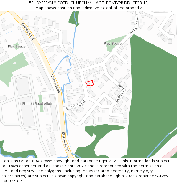 51, DYFFRYN Y COED, CHURCH VILLAGE, PONTYPRIDD, CF38 1PJ: Location map and indicative extent of plot