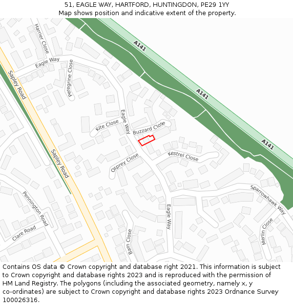 51, EAGLE WAY, HARTFORD, HUNTINGDON, PE29 1YY: Location map and indicative extent of plot