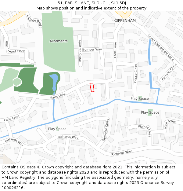 51, EARLS LANE, SLOUGH, SL1 5DJ: Location map and indicative extent of plot