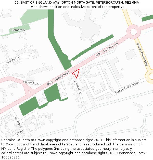 51, EAST OF ENGLAND WAY, ORTON NORTHGATE, PETERBOROUGH, PE2 6HA: Location map and indicative extent of plot