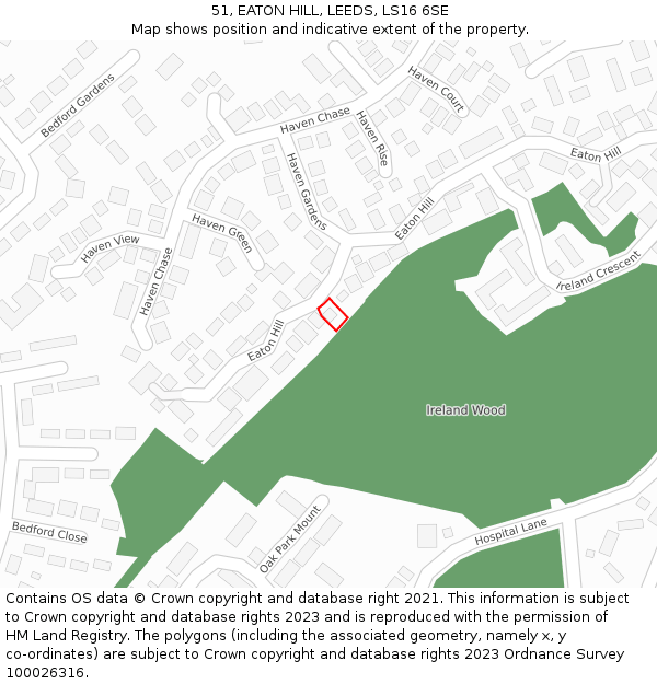 51, EATON HILL, LEEDS, LS16 6SE: Location map and indicative extent of plot