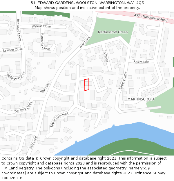 51, EDWARD GARDENS, WOOLSTON, WARRINGTON, WA1 4QS: Location map and indicative extent of plot