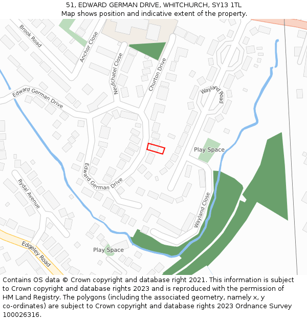 51, EDWARD GERMAN DRIVE, WHITCHURCH, SY13 1TL: Location map and indicative extent of plot