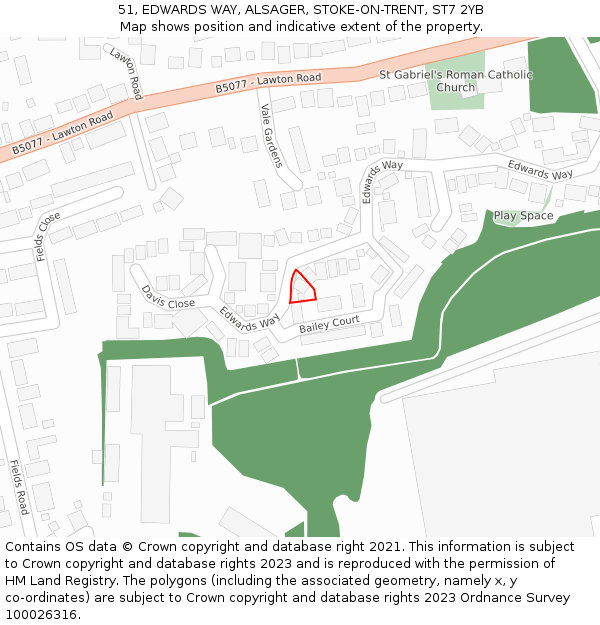 51, EDWARDS WAY, ALSAGER, STOKE-ON-TRENT, ST7 2YB: Location map and indicative extent of plot