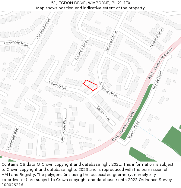 51, EGDON DRIVE, WIMBORNE, BH21 1TX: Location map and indicative extent of plot