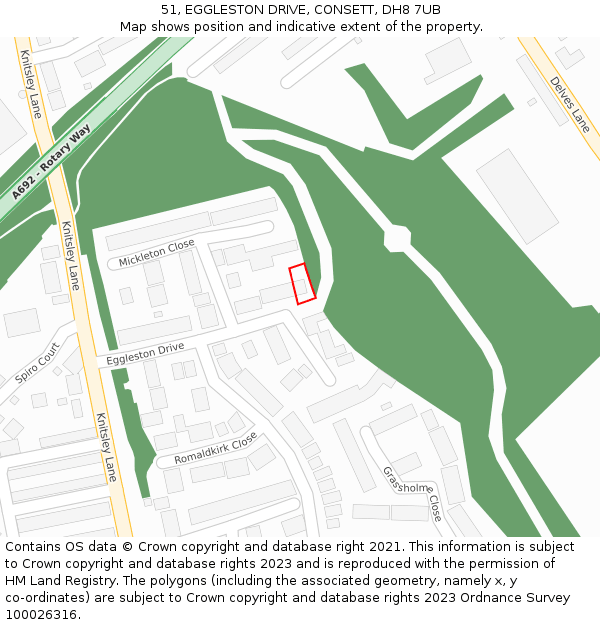 51, EGGLESTON DRIVE, CONSETT, DH8 7UB: Location map and indicative extent of plot