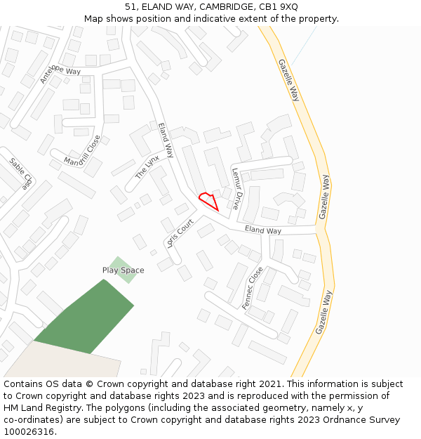 51, ELAND WAY, CAMBRIDGE, CB1 9XQ: Location map and indicative extent of plot