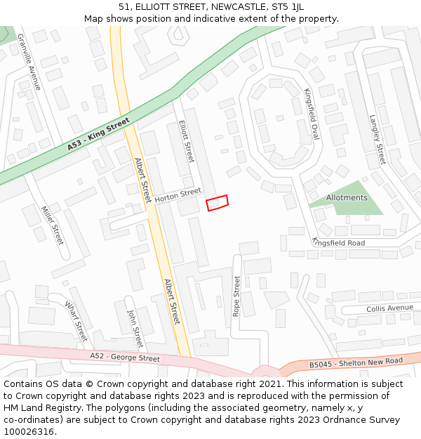 51, ELLIOTT STREET, NEWCASTLE, ST5 1JL: Location map and indicative extent of plot