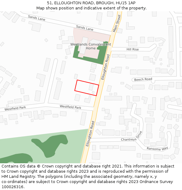 51, ELLOUGHTON ROAD, BROUGH, HU15 1AP: Location map and indicative extent of plot