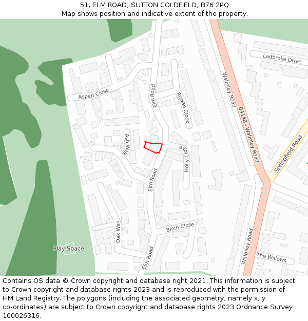 51, ELM ROAD, SUTTON COLDFIELD, B76 2PQ: Location map and indicative extent of plot