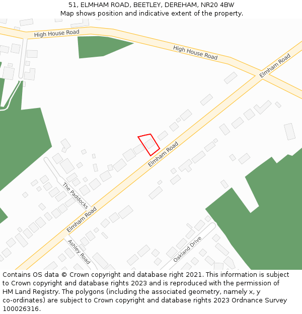 51, ELMHAM ROAD, BEETLEY, DEREHAM, NR20 4BW: Location map and indicative extent of plot