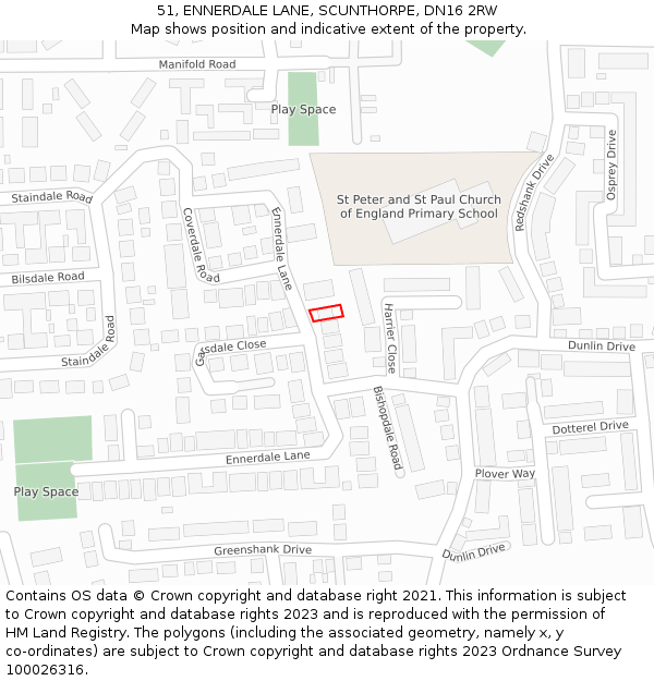51, ENNERDALE LANE, SCUNTHORPE, DN16 2RW: Location map and indicative extent of plot