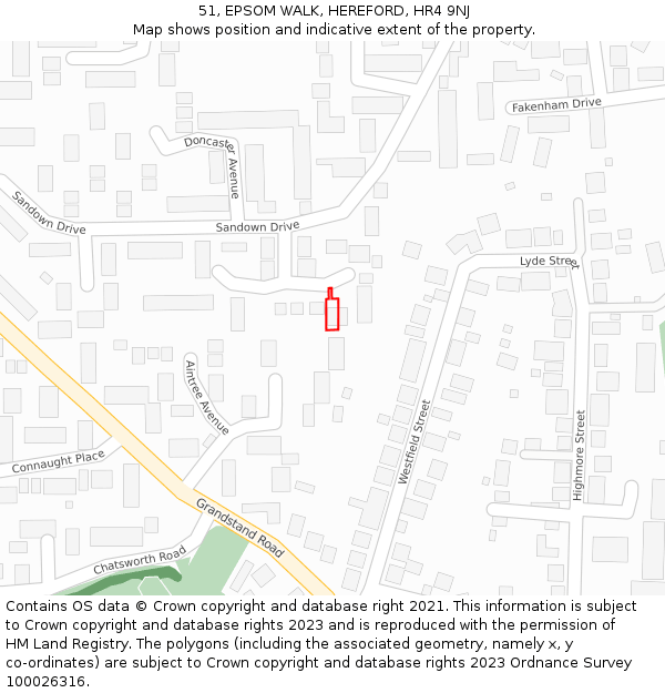 51, EPSOM WALK, HEREFORD, HR4 9NJ: Location map and indicative extent of plot