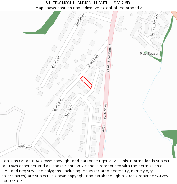 51, ERW NON, LLANNON, LLANELLI, SA14 6BL: Location map and indicative extent of plot