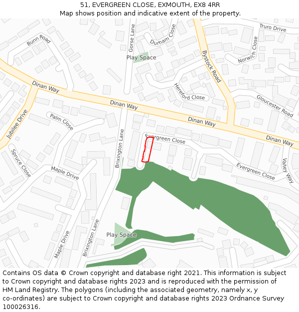 51, EVERGREEN CLOSE, EXMOUTH, EX8 4RR: Location map and indicative extent of plot