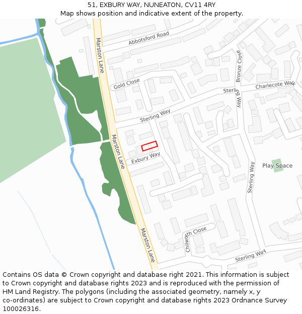 51, EXBURY WAY, NUNEATON, CV11 4RY: Location map and indicative extent of plot