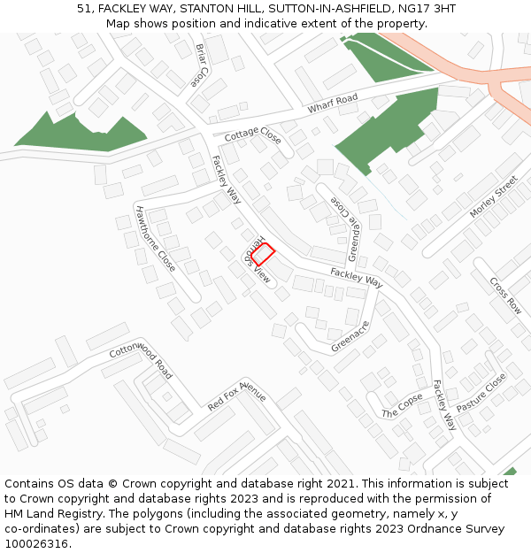 51, FACKLEY WAY, STANTON HILL, SUTTON-IN-ASHFIELD, NG17 3HT: Location map and indicative extent of plot