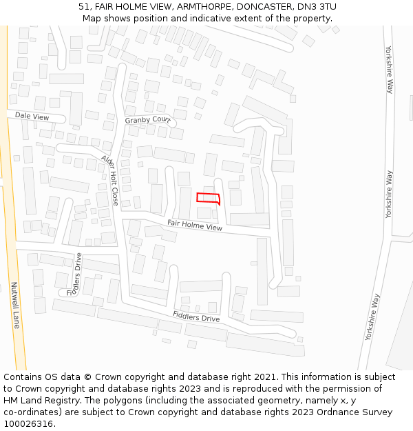 51, FAIR HOLME VIEW, ARMTHORPE, DONCASTER, DN3 3TU: Location map and indicative extent of plot