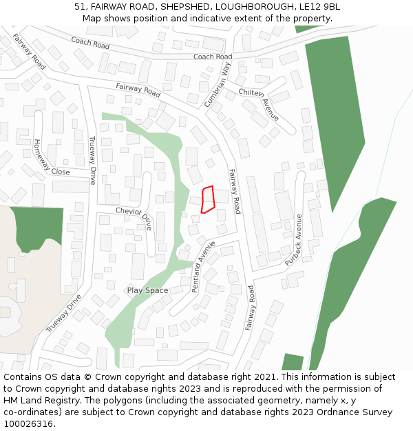 51, FAIRWAY ROAD, SHEPSHED, LOUGHBOROUGH, LE12 9BL: Location map and indicative extent of plot