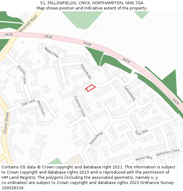 51, FALLOWFIELDS, CRICK, NORTHAMPTON, NN6 7GA: Location map and indicative extent of plot