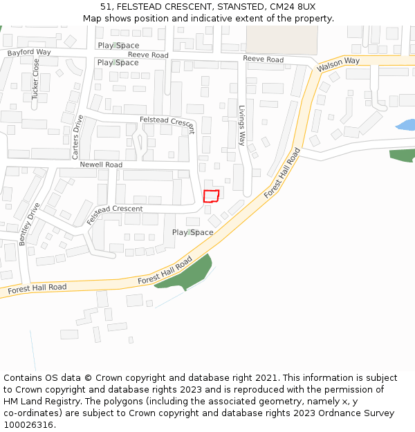 51, FELSTEAD CRESCENT, STANSTED, CM24 8UX: Location map and indicative extent of plot