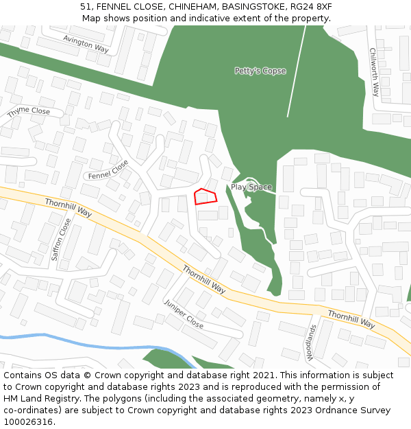 51, FENNEL CLOSE, CHINEHAM, BASINGSTOKE, RG24 8XF: Location map and indicative extent of plot