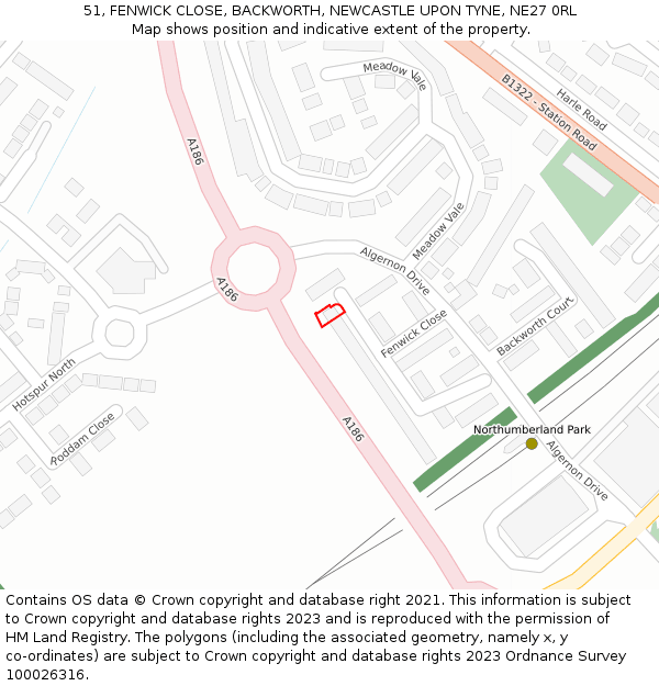 51, FENWICK CLOSE, BACKWORTH, NEWCASTLE UPON TYNE, NE27 0RL: Location map and indicative extent of plot