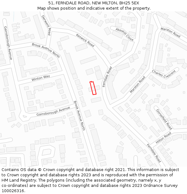 51, FERNDALE ROAD, NEW MILTON, BH25 5EX: Location map and indicative extent of plot