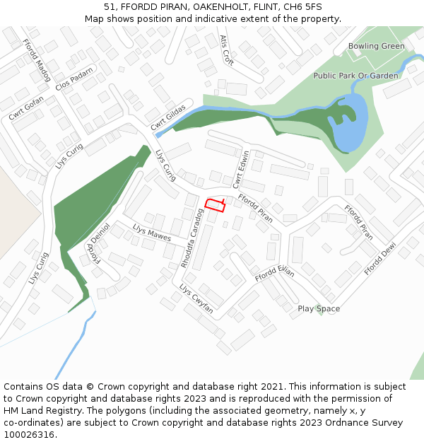 51, FFORDD PIRAN, OAKENHOLT, FLINT, CH6 5FS: Location map and indicative extent of plot