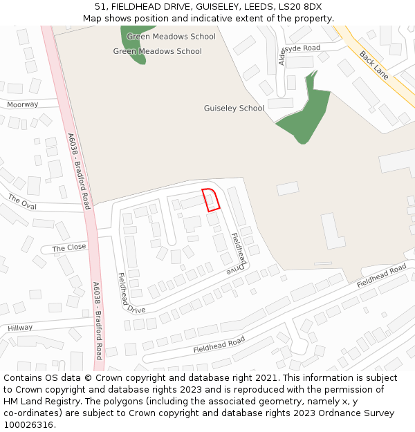 51, FIELDHEAD DRIVE, GUISELEY, LEEDS, LS20 8DX: Location map and indicative extent of plot