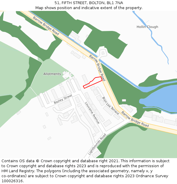 51, FIFTH STREET, BOLTON, BL1 7NA: Location map and indicative extent of plot