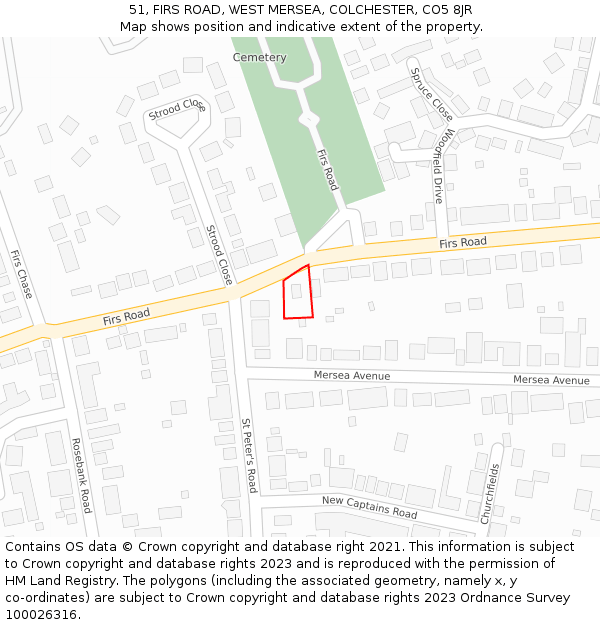 51, FIRS ROAD, WEST MERSEA, COLCHESTER, CO5 8JR: Location map and indicative extent of plot