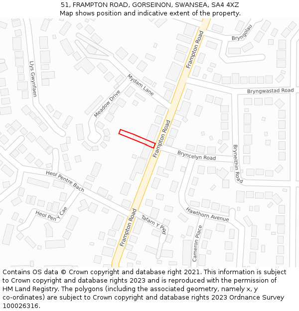 51, FRAMPTON ROAD, GORSEINON, SWANSEA, SA4 4XZ: Location map and indicative extent of plot