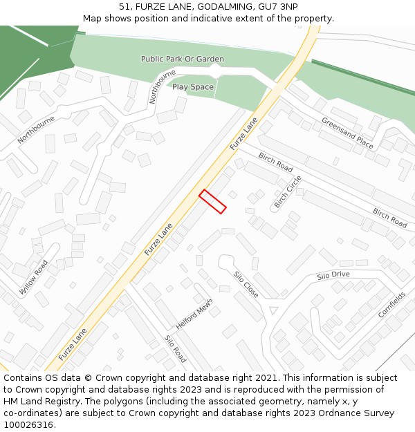 51, FURZE LANE, GODALMING, GU7 3NP: Location map and indicative extent of plot