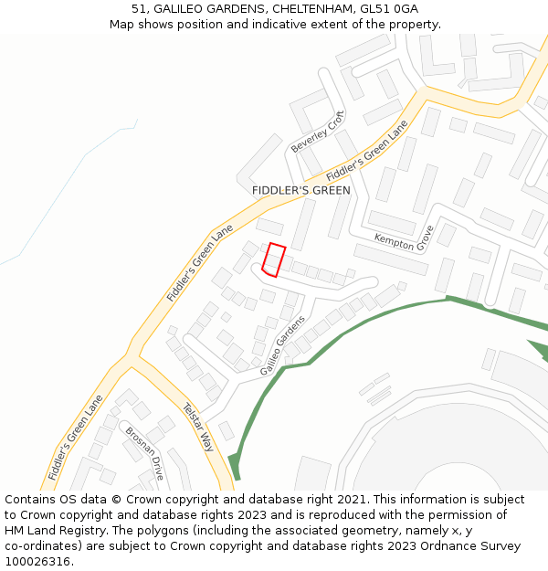 51, GALILEO GARDENS, CHELTENHAM, GL51 0GA: Location map and indicative extent of plot