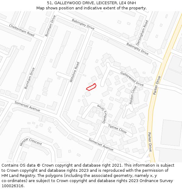 51, GALLEYWOOD DRIVE, LEICESTER, LE4 0NH: Location map and indicative extent of plot