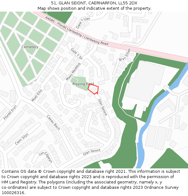 51, GLAN SEIONT, CAERNARFON, LL55 2DX: Location map and indicative extent of plot