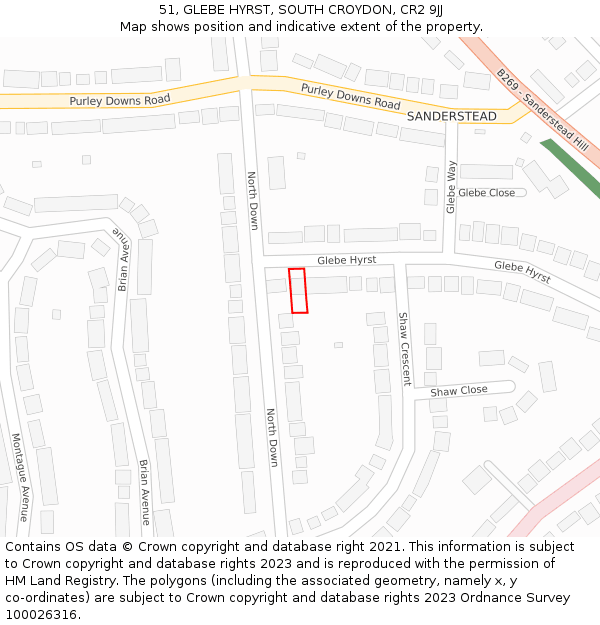 51, GLEBE HYRST, SOUTH CROYDON, CR2 9JJ: Location map and indicative extent of plot