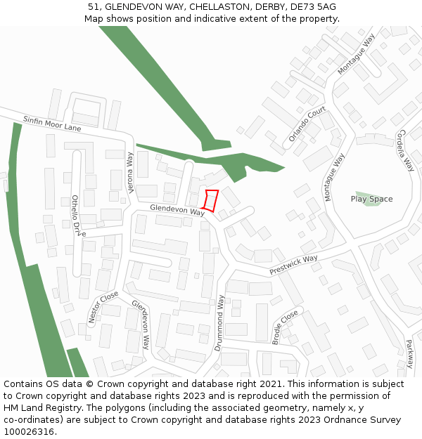51, GLENDEVON WAY, CHELLASTON, DERBY, DE73 5AG: Location map and indicative extent of plot