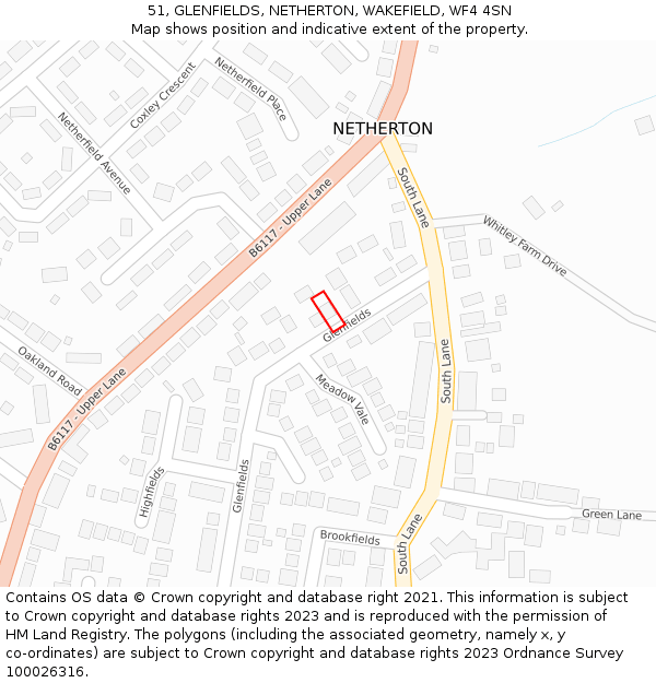 51, GLENFIELDS, NETHERTON, WAKEFIELD, WF4 4SN: Location map and indicative extent of plot