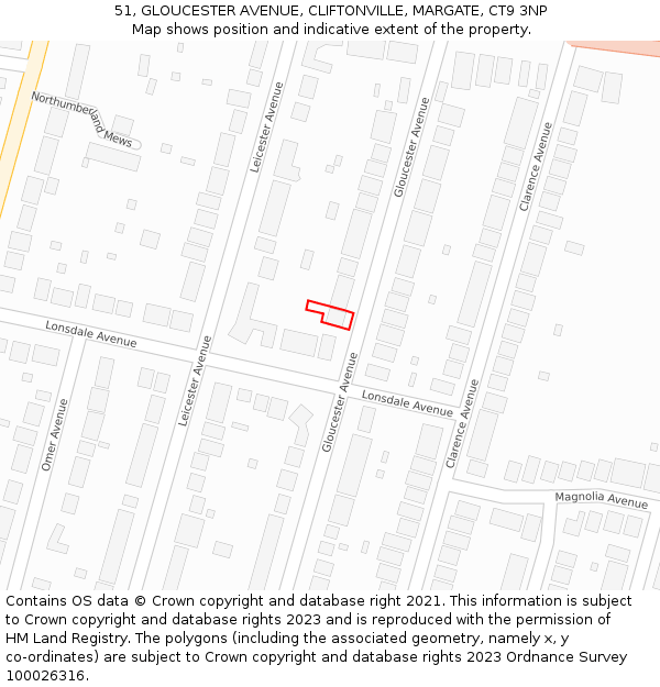 51, GLOUCESTER AVENUE, CLIFTONVILLE, MARGATE, CT9 3NP: Location map and indicative extent of plot