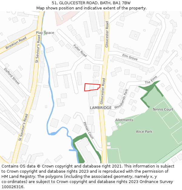 51, GLOUCESTER ROAD, BATH, BA1 7BW: Location map and indicative extent of plot