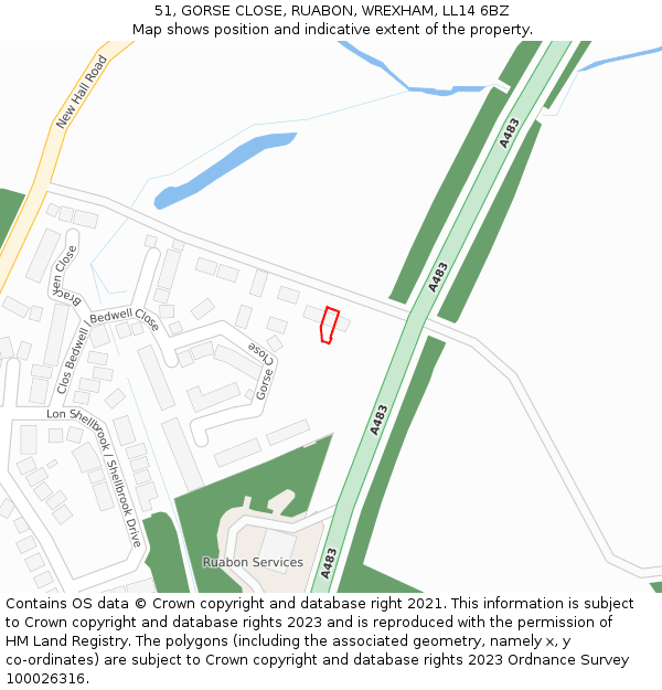 51, GORSE CLOSE, RUABON, WREXHAM, LL14 6BZ: Location map and indicative extent of plot