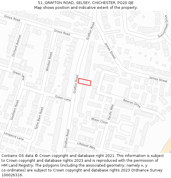 51, GRAFTON ROAD, SELSEY, CHICHESTER, PO20 0JE: Location map and indicative extent of plot